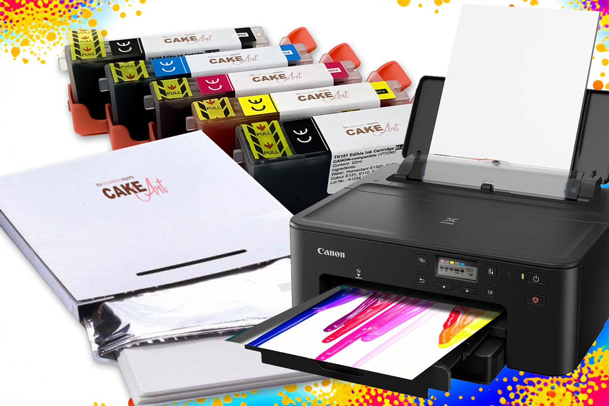 Starterset voor eetbaar printen – A4 printer TS705a met 1 pak frosting sheets en 1 set cartridges met eetbare inkt